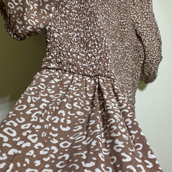 Japna | Brown Ditsy Print Tiered Midi Dress | Puff Sleeve Boho Style | Size M - Picture 5 of 10